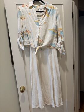 Calypso St. Barth White Midi Sundress Dress with Pastel Beach Print Top